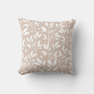 Neutral Tan White Leaf Farmhouse Country Pattern Cushion