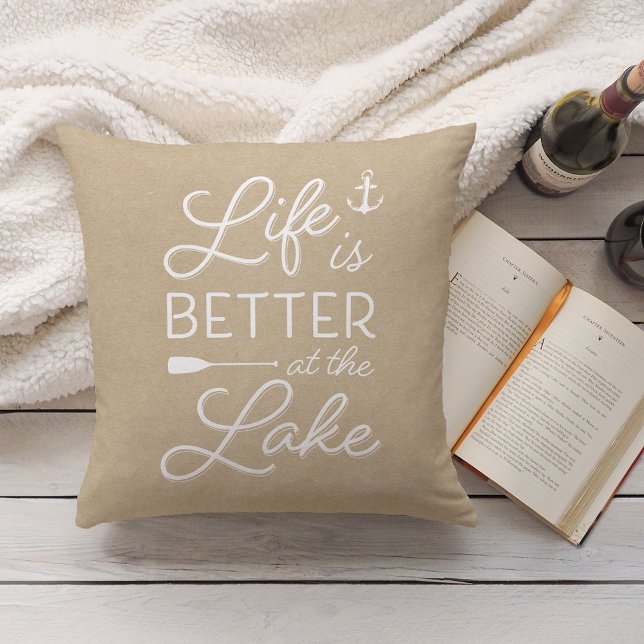 Neutral Tan & White Life Is Better At the Lake Cushion (Creator Uploaded)