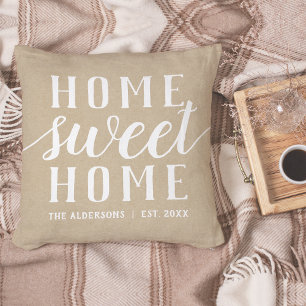 Neutral Tan & White Personalised Home Sweet Home Cushion
