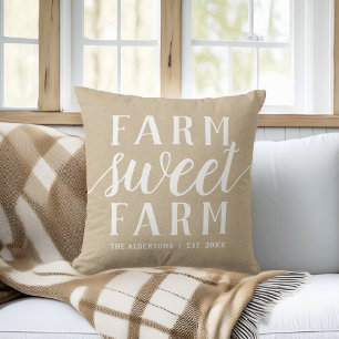 Neutral Tan & White Personalized Farm Sweet Farm Cushion