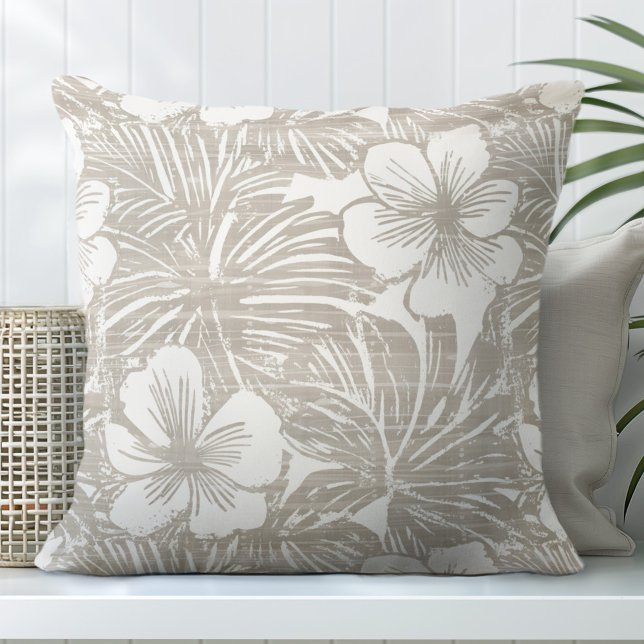 Neutral Tan & White Tropical Throw Pillow (Creator Uploaded)