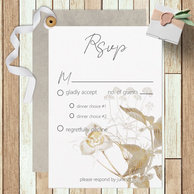 Neutral Tan Wildflowers Modern Wedding RSVP Card (Creator Uploaded)