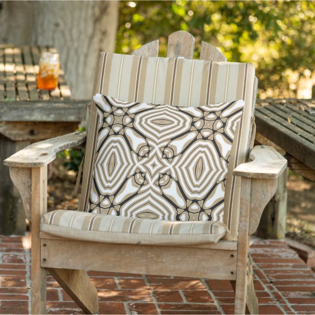 Neutral Taupe Beige Brown Black White Tribal Art Cushion (Chair)