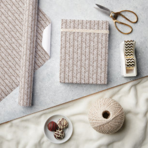 Neutral Taupe Beige Brown White Zigzag Stripes Wrapping Paper