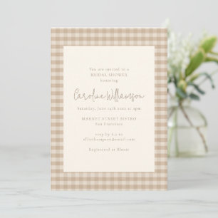 Neutral Taupe Beige Gingham Plaid Bridal Shower Invitation