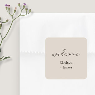neutral Taupe   Chic Simple Welcome Wedding Square Sticker