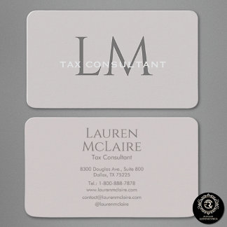 Neutral Taupe Gray Monogram Business Card