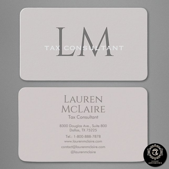 Neutral Taupe Gray Monogram Business Card (Creator Uploaded)