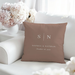 Neutral Taupe Minimal and Chic Wedding Monogram Cushion
