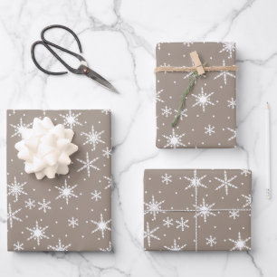 Neutral Taupe Winter Holiday Snowflake Pattern Wrapping Paper Sheet
