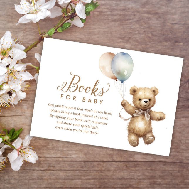 Neutral Teddy Bear Baby Shower Books for Baby Enclosure Card (Creator Uploaded)