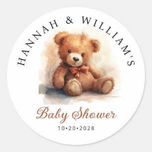 Neutral Teddy Bear Baby Shower Classic Round Sticker