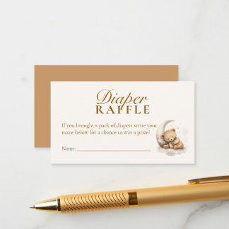 Neutral Teddy Bear Baby Shower Diaper Raffle Card