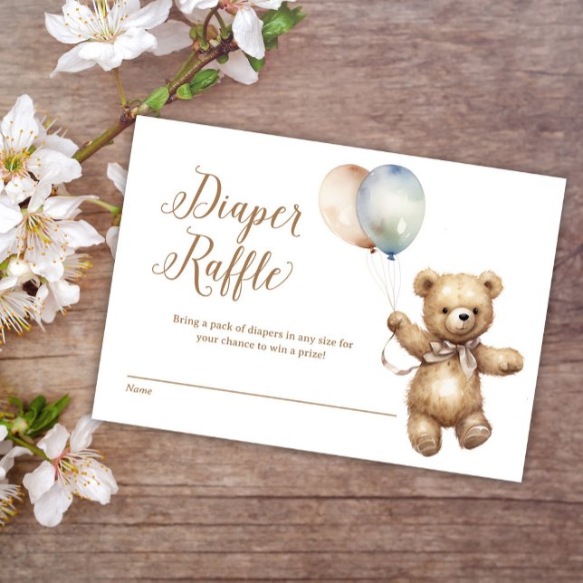 Neutral Teddy Bear Baby Shower Diaper Raffle Enclosure Card (Creator Uploaded)