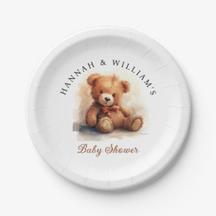 Neutral Teddy Bear Baby Shower Paper Plate