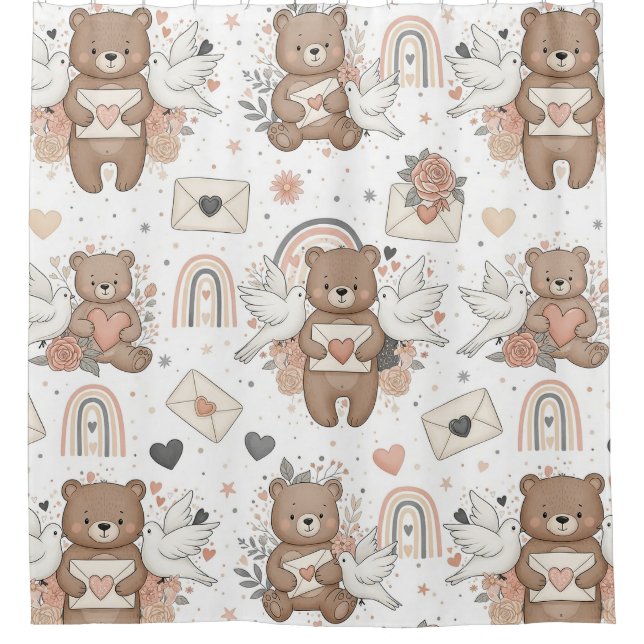 Neutral Teddy Bear Baby Shower Pattern Curtain (Front)