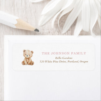 Neutral Teddy Bear Baby Shower Return Address Label