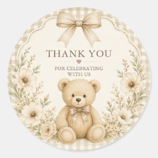 Neutral Teddy Bear Baby Shower Round Sticker