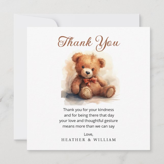Neutral Teddy Bear Baby Shower Thank You (Front)