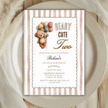 Neutral Teddy Bear Beary Cute Two 2nd Birthday 