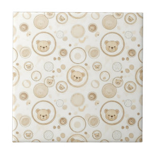 Neutral Teddy Bear Circle Pattern Beige Baby (1) Ceramic Tile