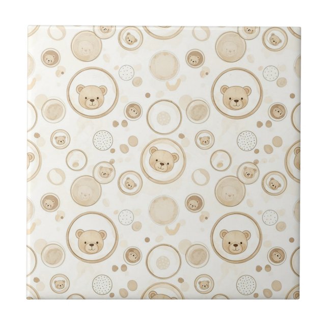 Neutral Teddy Bear Circle Pattern Beige Baby (1) Ceramic Tile (Front)