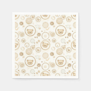 Neutral Teddy Bear Circle Pattern Beige Baby (1) Napkin