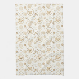 Neutral Teddy Bear Circle Pattern Beige Baby (1) Tea Towel