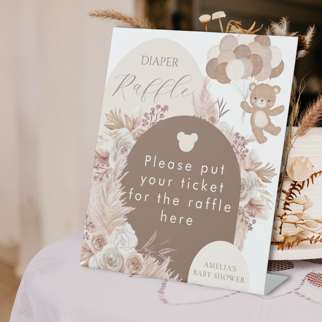 Neutral Teddy Bear Diaper Raffle Ticket Box Sign (Creator Uploaded)