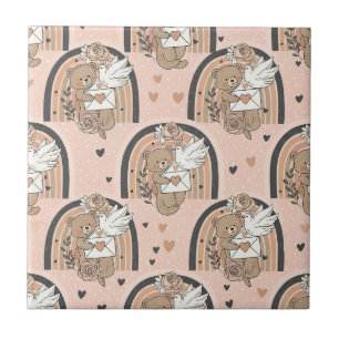 Neutral Teddy Bear Rainbow in Brown and Taupe Ceramic Tile