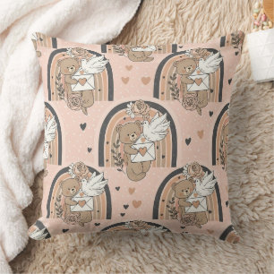 Neutral Teddy Bear Rainbow in Brown and Taupe Cushion