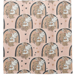 Neutral Teddy Bear Rainbow in Brown and Taupe Shower Curtain