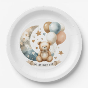 Neutral Teddy Gender Reveal Paper Plate