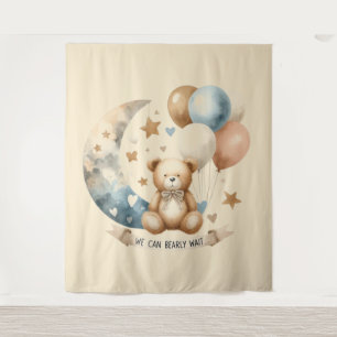 Neutral Teddy Gender Reveal-Photo Backdrop Tapestry