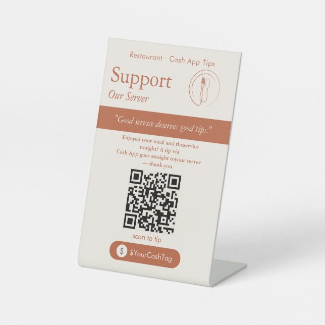 Neutral Teracotta Cash App Tips QR Code Sign (Front)