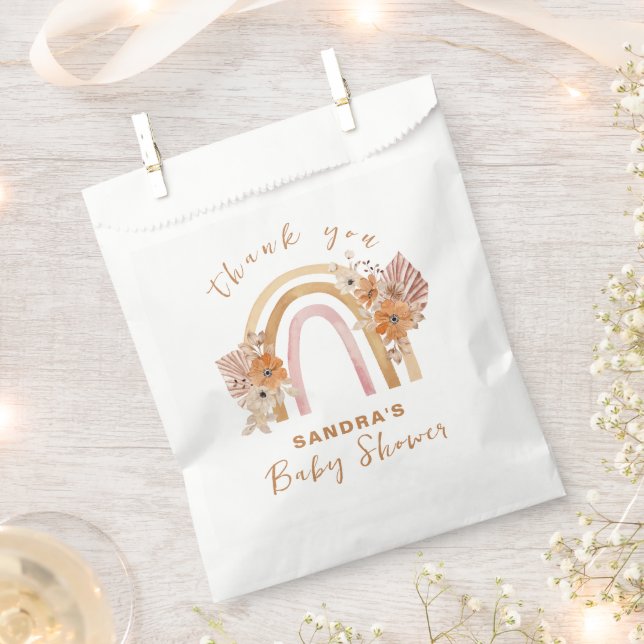 Neutral Terracotta Boho Rainbow Floral Baby Shower Favour Bag (Clipped)