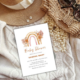 Neutral Terracotta Boho Rainbow Floral Baby Shower Invitation