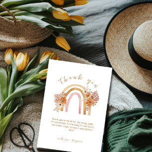 Neutral Terracotta Boho Rainbow Floral Baby Shower Thank You Card