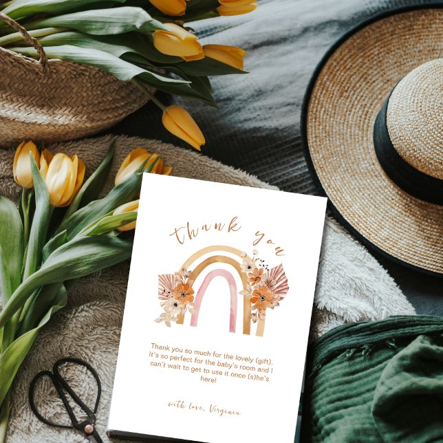 Neutral Terracotta Boho Rainbow Floral Baby Shower Thank You Card (Neutral Terracotta Boho Rainbow Floral Baby Shower Thank You Card)