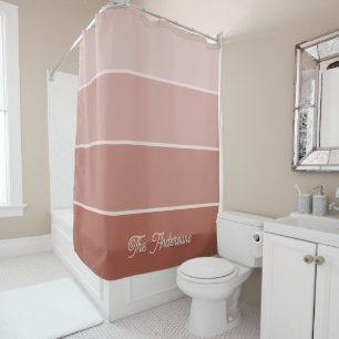 Neutral Terracotta   Ombre Stripes with Script Shower Curtain