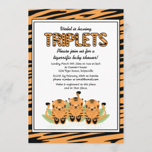 Neutral Tiger Triplets Baby Shower Invitation