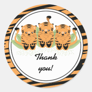 Neutral Tiger Triplets Baby Shower Thank You Round Classic Round Sticker