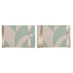 Neutral Tone Beige & Soft Green with Gold Set Pillowcase