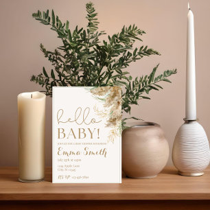 Neutral Tone Boho Pampas Baby Shower Invitation