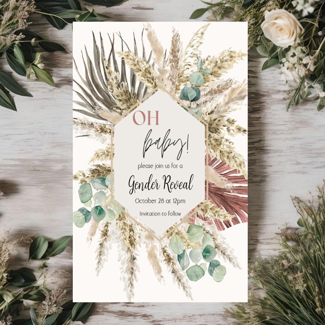 Neutral Tone Boho Pampas Gender Reveal Invitation (Creator Uploaded)