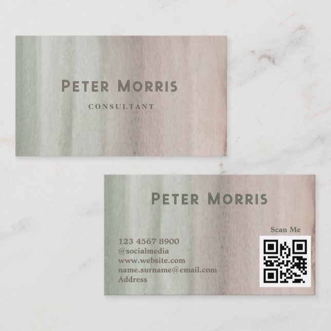  Neutral Tone Minimalist QR Code Professional Business Card (Front/Back)