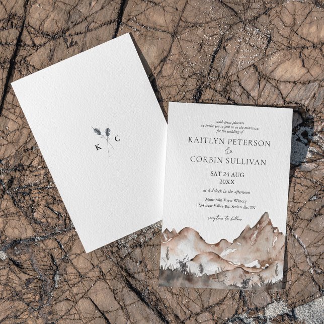 Neutral Tone Mountain Wedding Invitation (Creator Uploaded)
