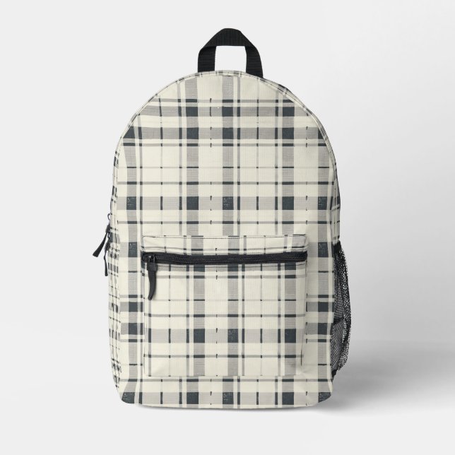 Neutral Toned Chequered Printed Backpack (Front)