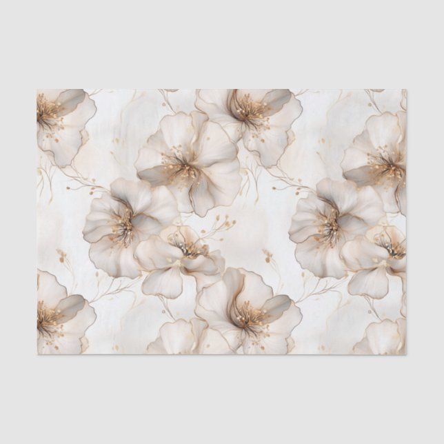 Neutral Toned Flowers Decoupage Tissue Paper (Front)