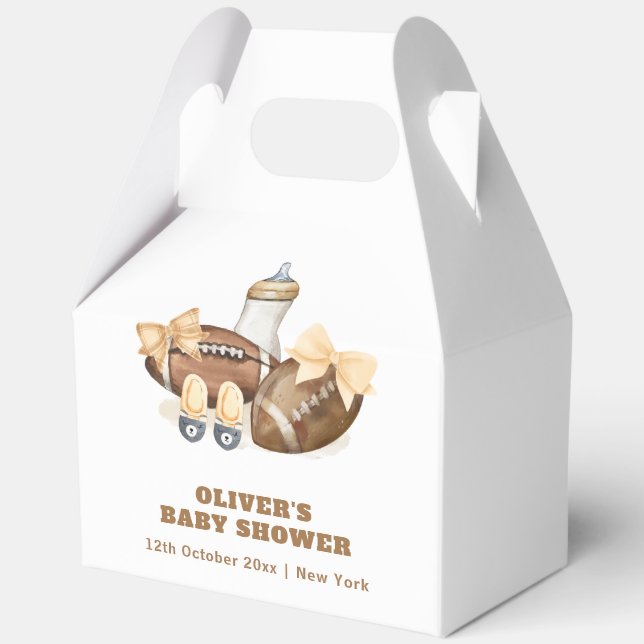 Neutral Touchdown Football Boy Baby Shower Favour Box (Front)
